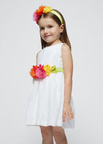 Cargar imagen en el visor de la galería, Vestido Blanco Cinto Flores con Diadema