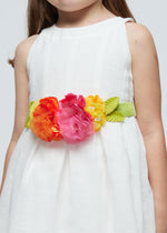 Cargar imagen en el visor de la galería, Vestido Blanco Cinto Flores con Diadema
