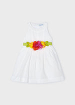 Cargar imagen en el visor de la galería, Vestido Blanco Cinto Flores con Diadema
