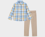 Cargar imagen en el visor de la galería, Conjunto Camisa Azul Pantalón Topo
