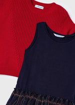 Cargar imagen en el visor de la galería, Vestido Suéter Rojo Falda Cuadros