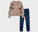 Cargar imagen en el visor de la galería, Conjunto Suéter Flores Pantalón Mezclilla