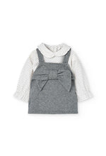 Cargar imagen en el visor de la galería, Conjunto Vestido Gris Moño Blusa Lunares