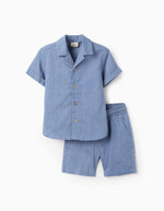 Cargar imagen en el visor de la galería, Conjunto Camisa y Short Azul Camiseta Langostas