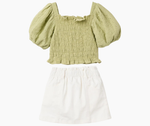 Cargar imagen en el visor de la galería, Conjunto Blusa Verde Falda Blanca
