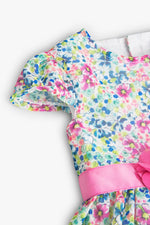 Cargar imagen en el visor de la galería, Vestido Gasa Flores Cinto Rosa