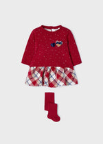 Cargar imagen en el visor de la galería, Conjunto Suéter Rojo Falda Cuadros y Mallas