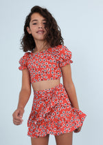 Cargar imagen en el visor de la galería, Conjunto Blusa y Falda Rojo Flores