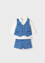 Cargar imagen en el visor de la galería, Conjunto Camisa Chaleco y Short Azul