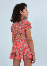 Cargar imagen en el visor de la galería, Conjunto Blusa y Falda Rojo Flores