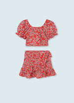 Cargar imagen en el visor de la galería, Conjunto Blusa y Falda Rojo Flores