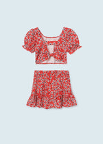 Cargar imagen en el visor de la galería, Conjunto Blusa y Falda Rojo Flores