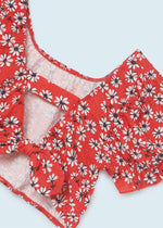 Cargar imagen en el visor de la galería, Conjunto Blusa y Falda Rojo Flores