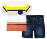 Cargar imagen en el visor de la galería, Conjunto Camiseta Rayas Short Mezclilla
