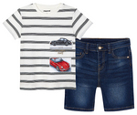 Cargar imagen en el visor de la galería, Conjunto Camiseta Carros Short Mezclilla