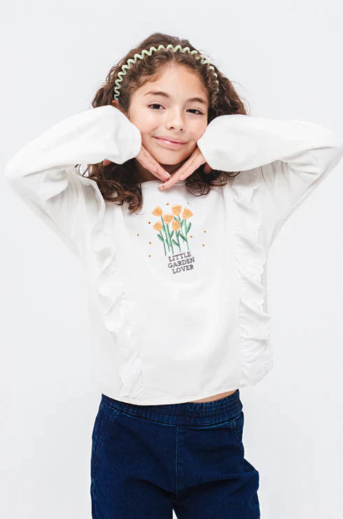 Sudadera Blanca Flores