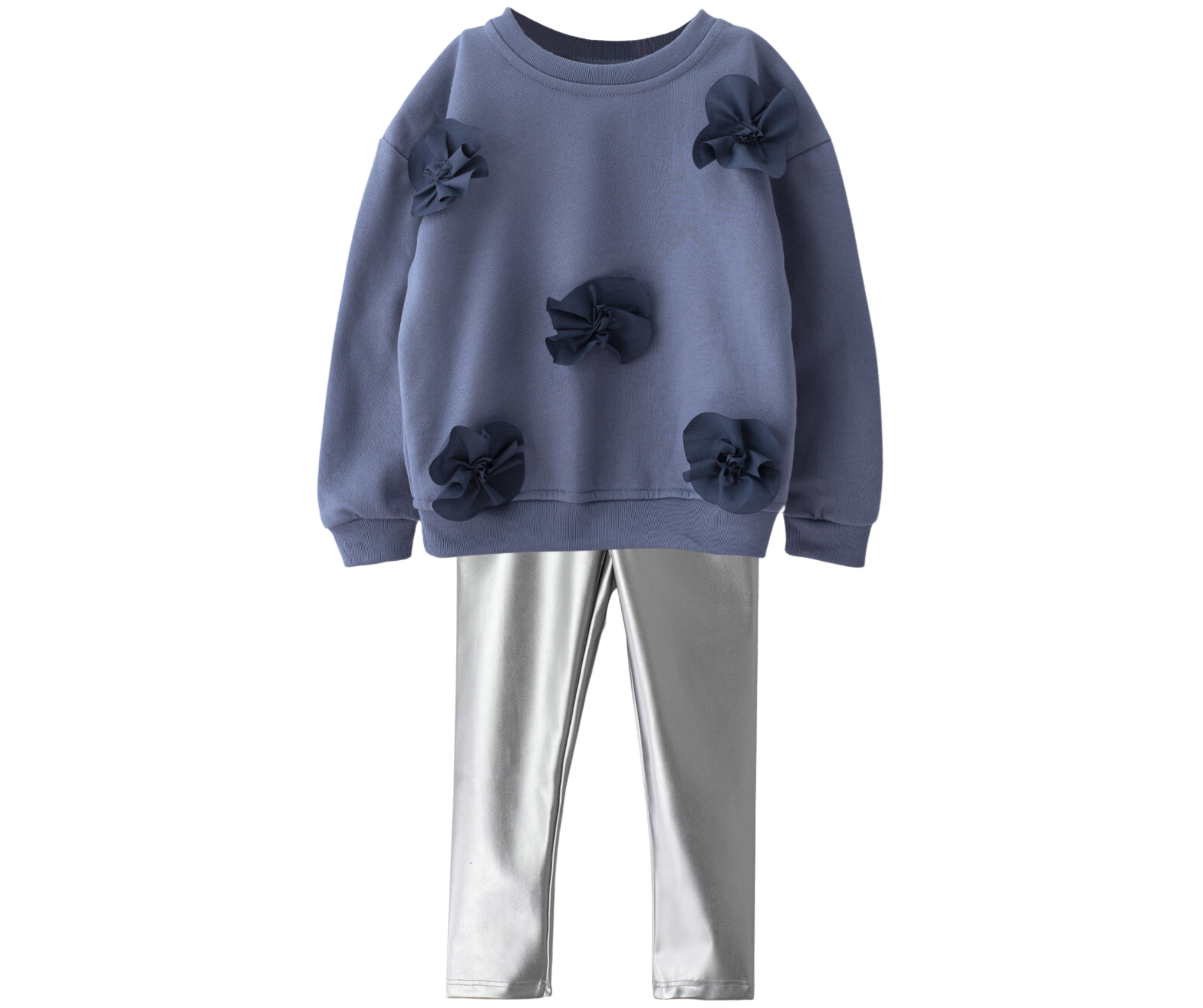 Conjunto Sudadera Azul Leggings Metálicos