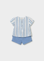 Cargar imagen en el visor de la galería, Conjunto Camisa Rayas Short Azul

