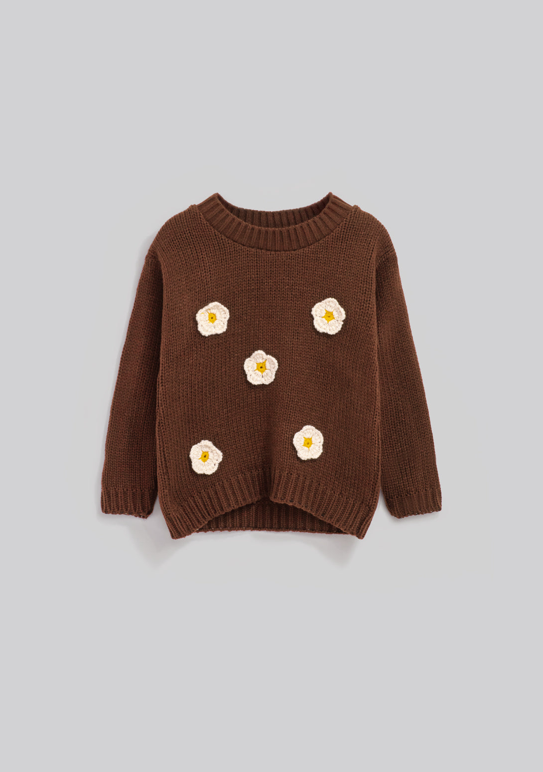 Conjunto Suéter Flores Café Falda Tejida