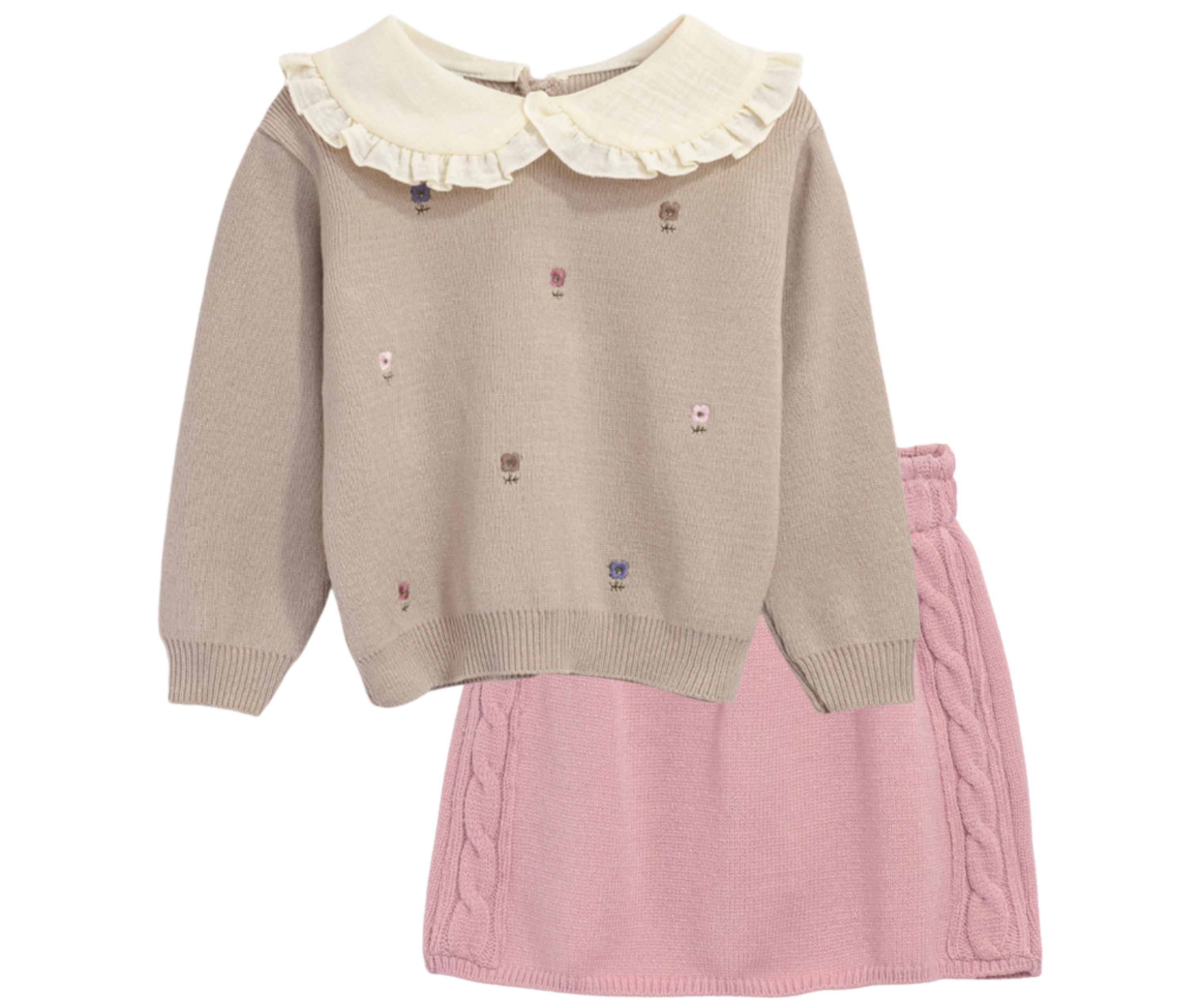 Conjunto Suéter Cuello Falda Rosa