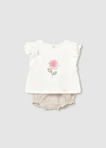 Cargar imagen en el visor de la galería, Conjunto Camiseta Flor Short Beige
