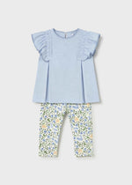 Cargar imagen en el visor de la galería, Conjunto Camiseta Azul Leggings Flores
