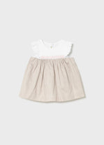 Cargar imagen en el visor de la galería, Vestido Beige Cinto Rosa
