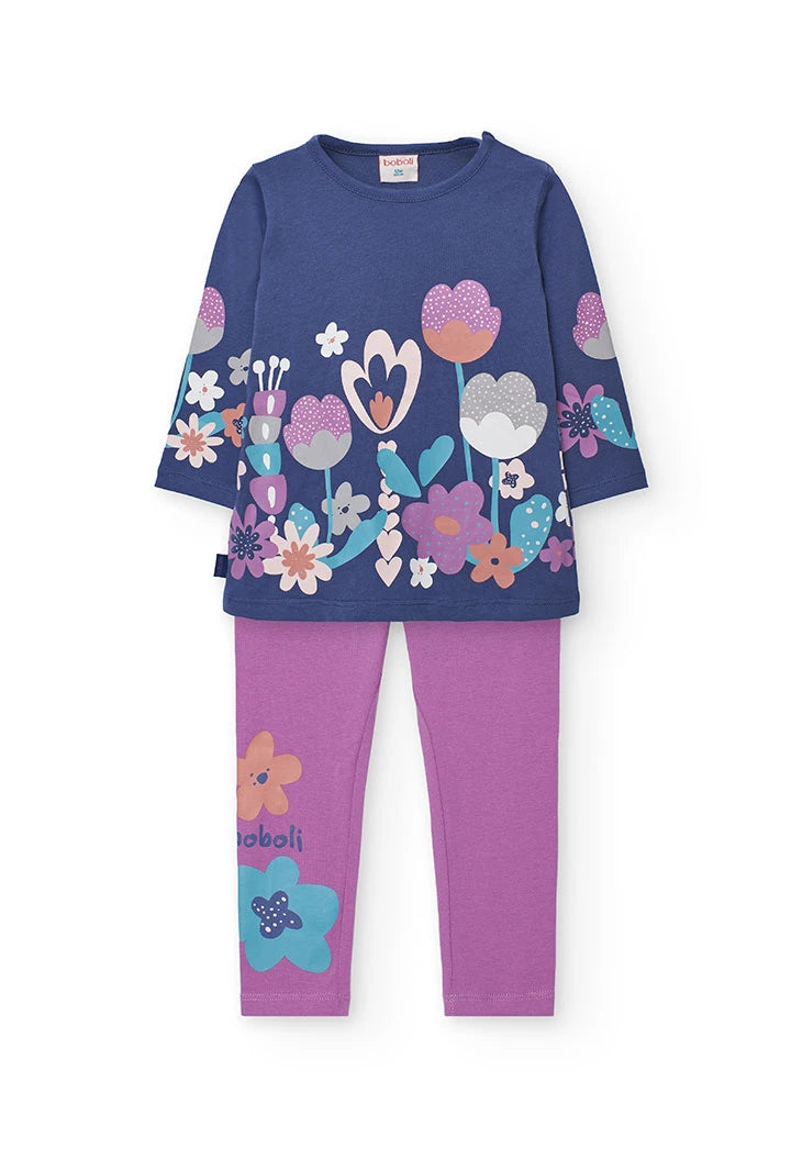 Conjunto Blusa Flores Leggings Lila