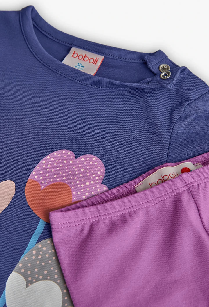 Conjunto Blusa Flores Leggings Lila