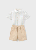 Cargar imagen en el visor de la galería, Conjunto Camisa Rayas Short Beige
