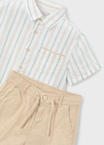 Cargar imagen en el visor de la galería, Conjunto Camisa Rayas Short Beige
