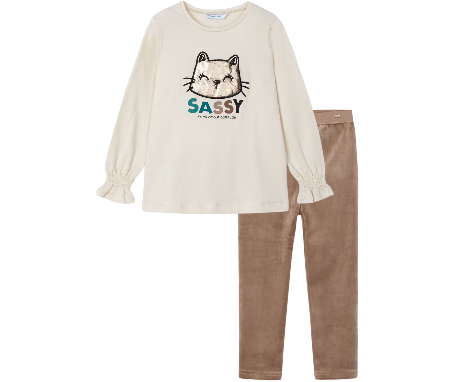 Conjunto Camiseta Gatito Leggings Terciopelo