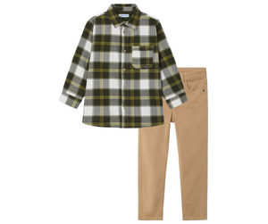 Conjunto Camisa Cuadros Verde Pantalón Khaki