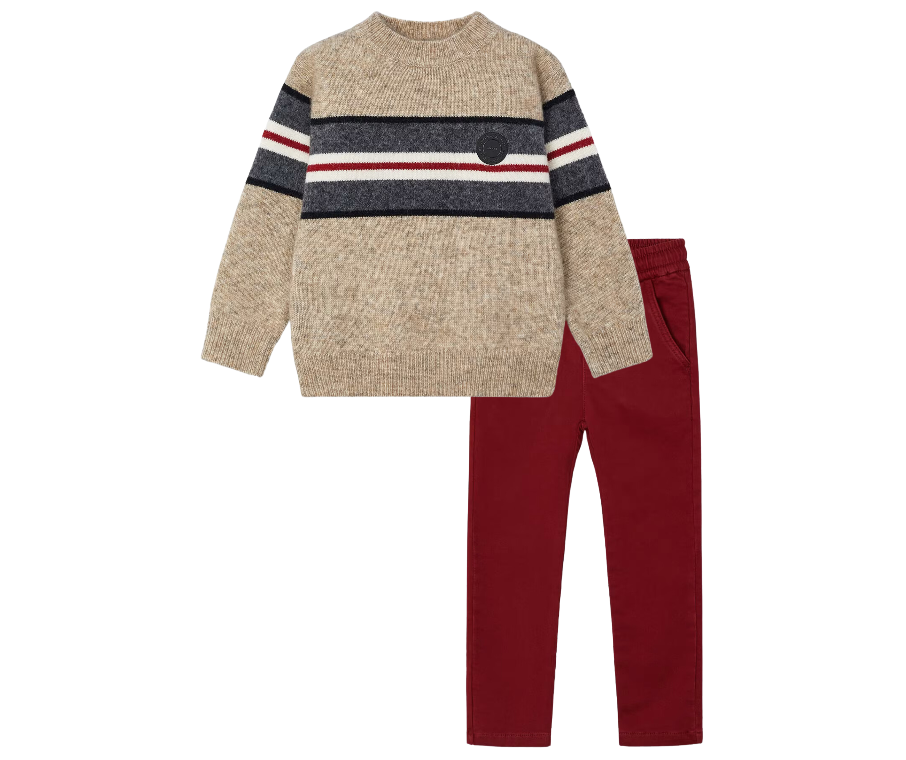 Conjunto Suéter Rayas Pantalón Rojo