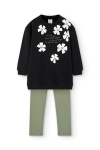 Conjunto Sudadera Negra Flores Leggings