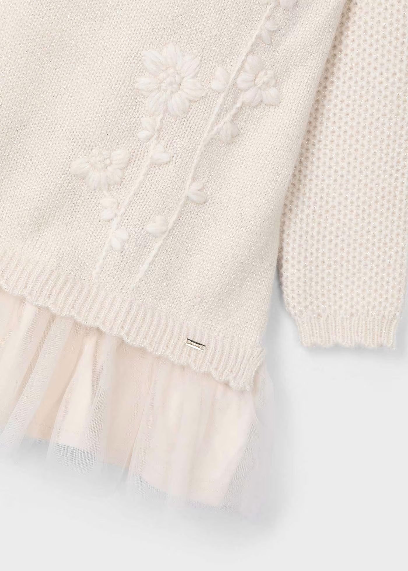 Vestido Tejido Beige Flores