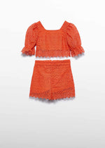 Cargar imagen en el visor de la galería, Conjunto Blusa y Short Guipur Naranja
