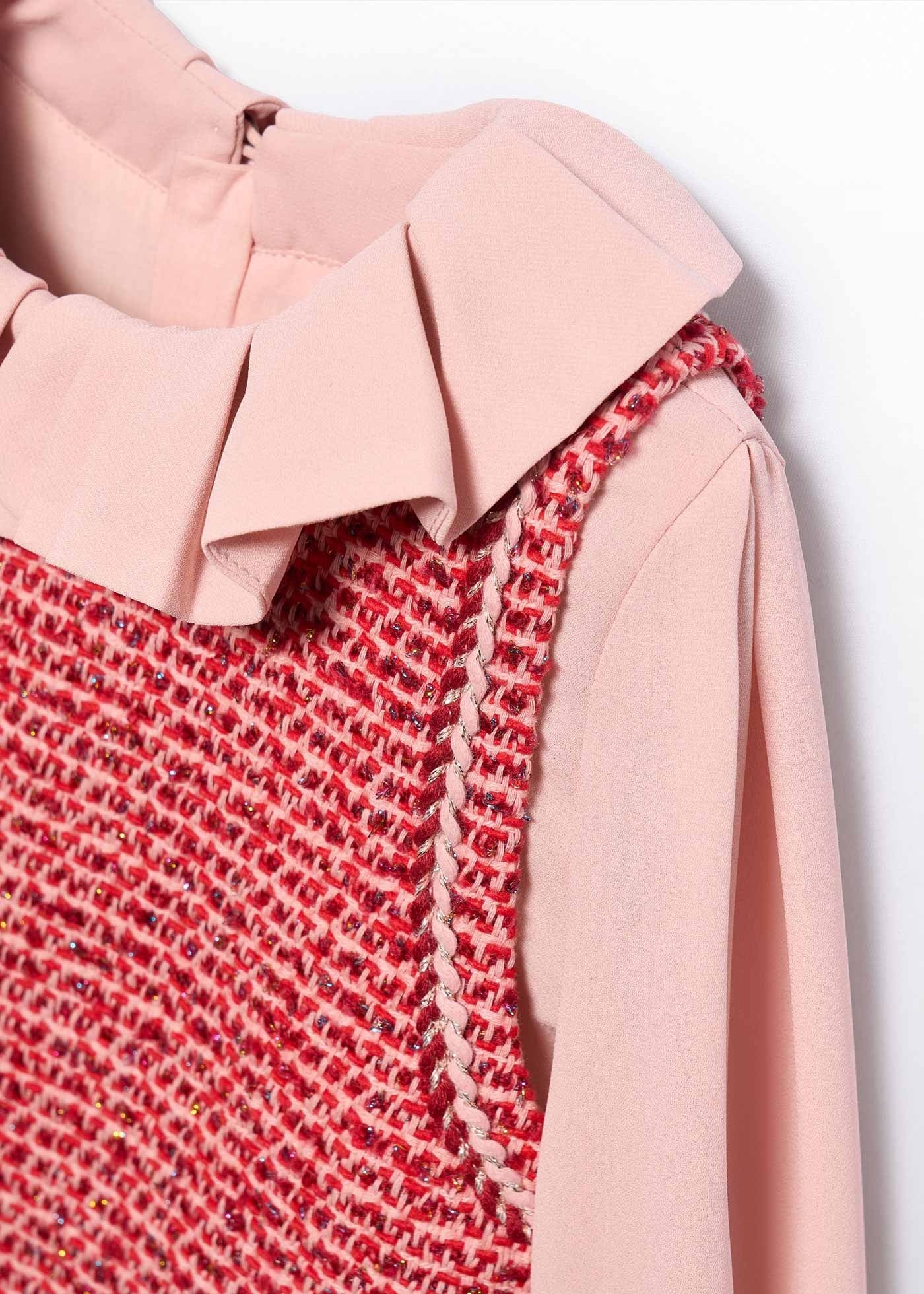 Vestido Tweed Cuello Volante