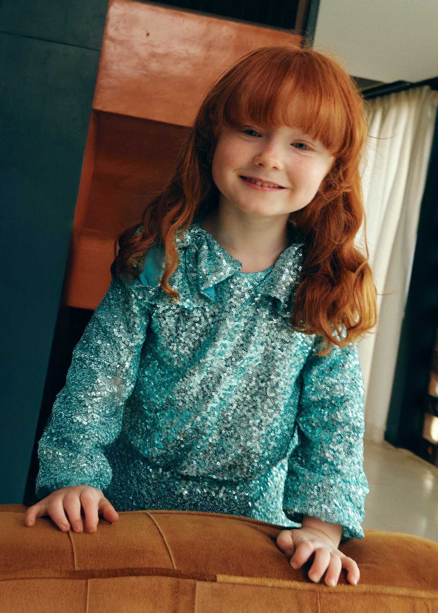 Conjunto Blusa y Falda Lentejuela Azul