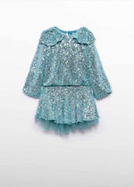 Cargar imagen en el visor de la galería, Conjunto Blusa y Falda Lentejuela Azul
