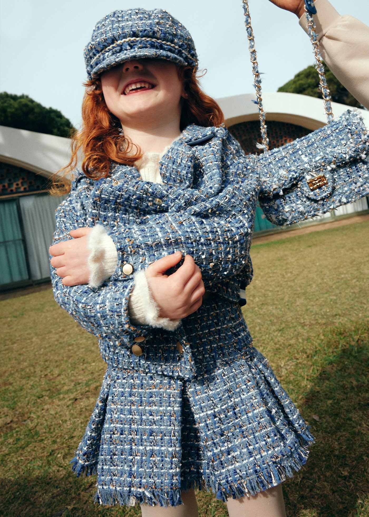 Conjunto Suéter Azul Falda Tweed
