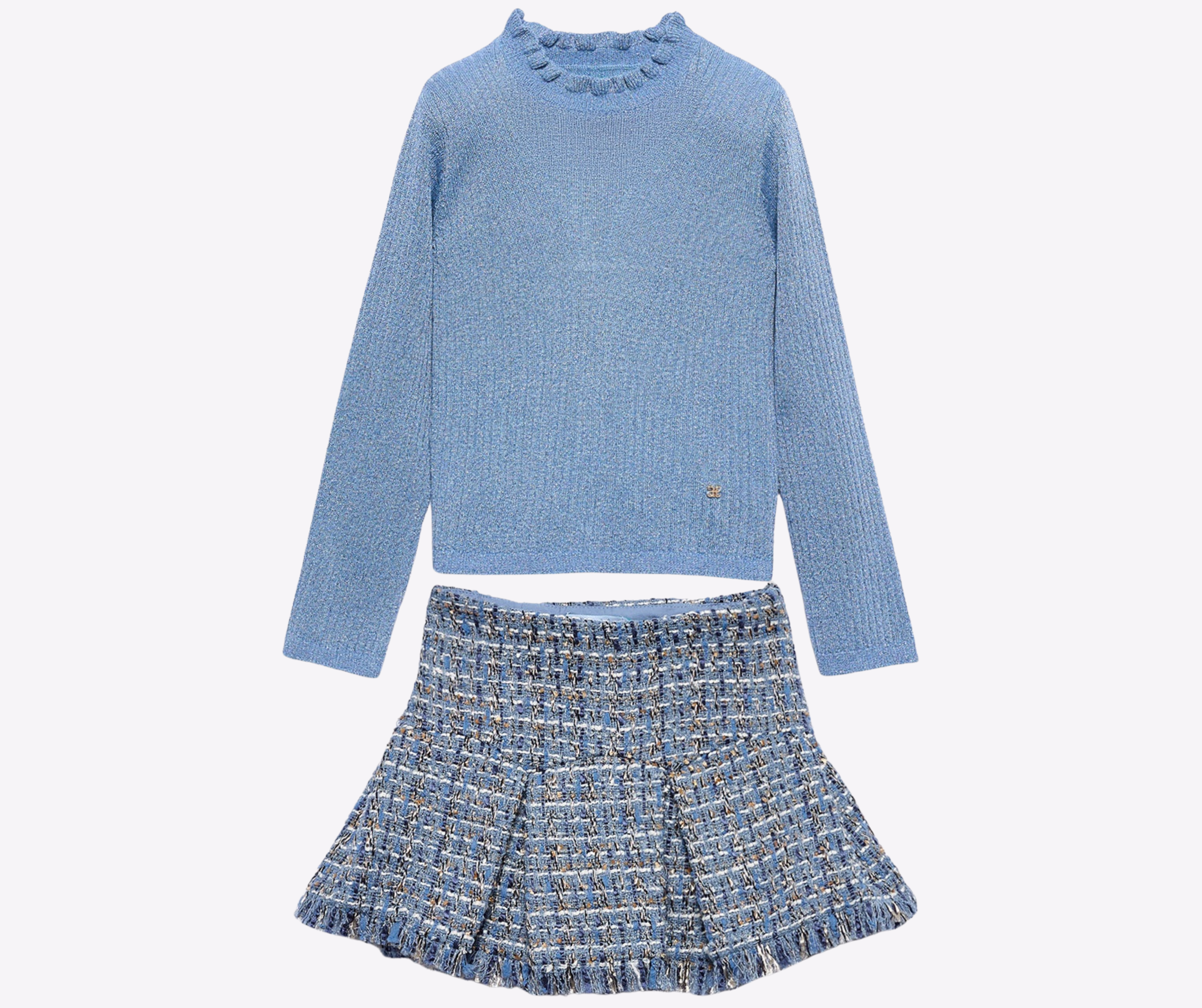 Conjunto Suéter Azul Falda Tweed