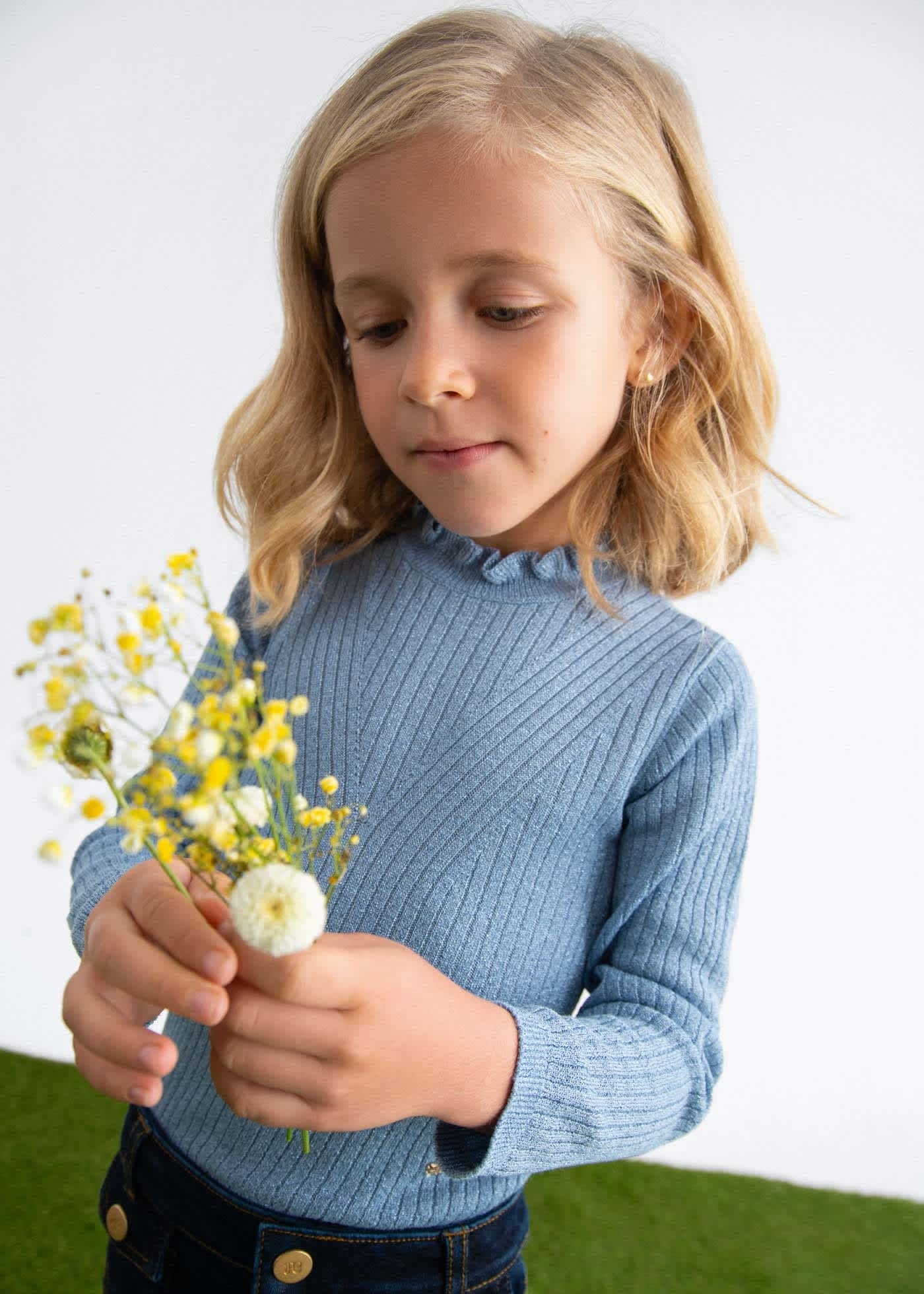 Conjunto Suéter Azul Falda Tweed