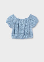 Cargar imagen en el visor de la galería, Conjunto Blusa y Falda Encaje Azul
