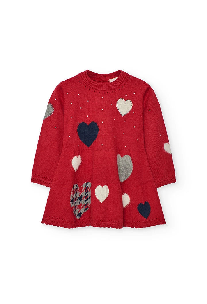 Vestido Tejido Rojo Corazones