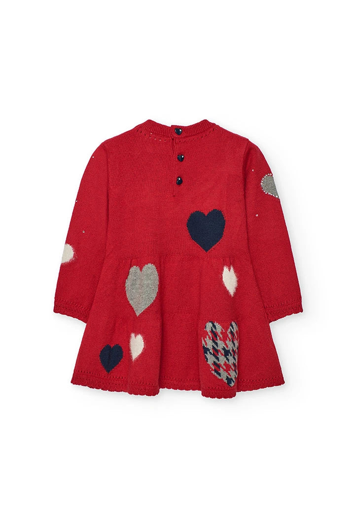 Vestido Tejido Rojo Corazones