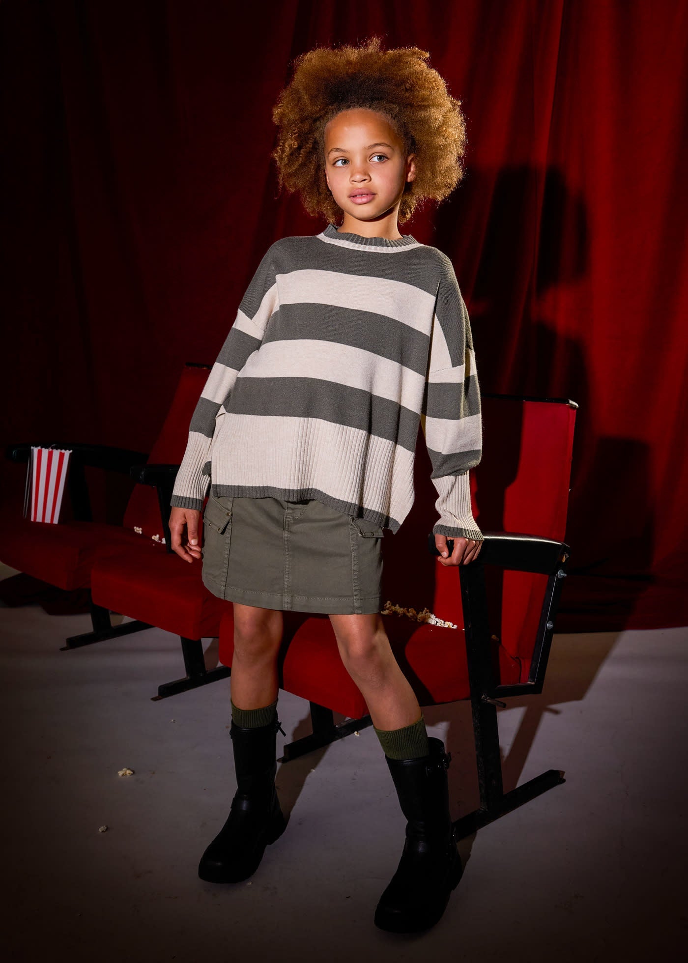 Conjunto Suéter Rayas Falda Verde