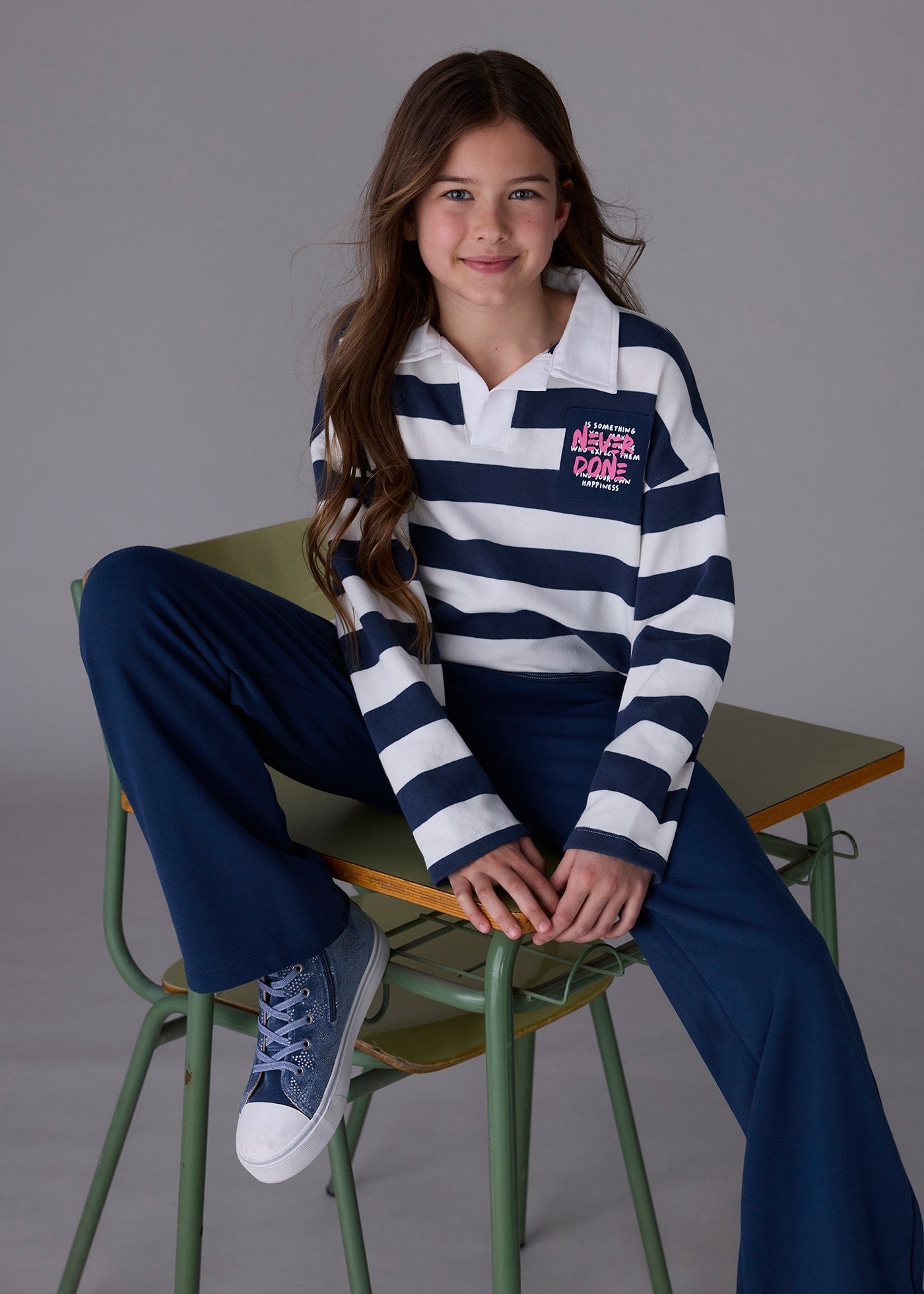 Conjunto Polo Rayas Pantalón Azul