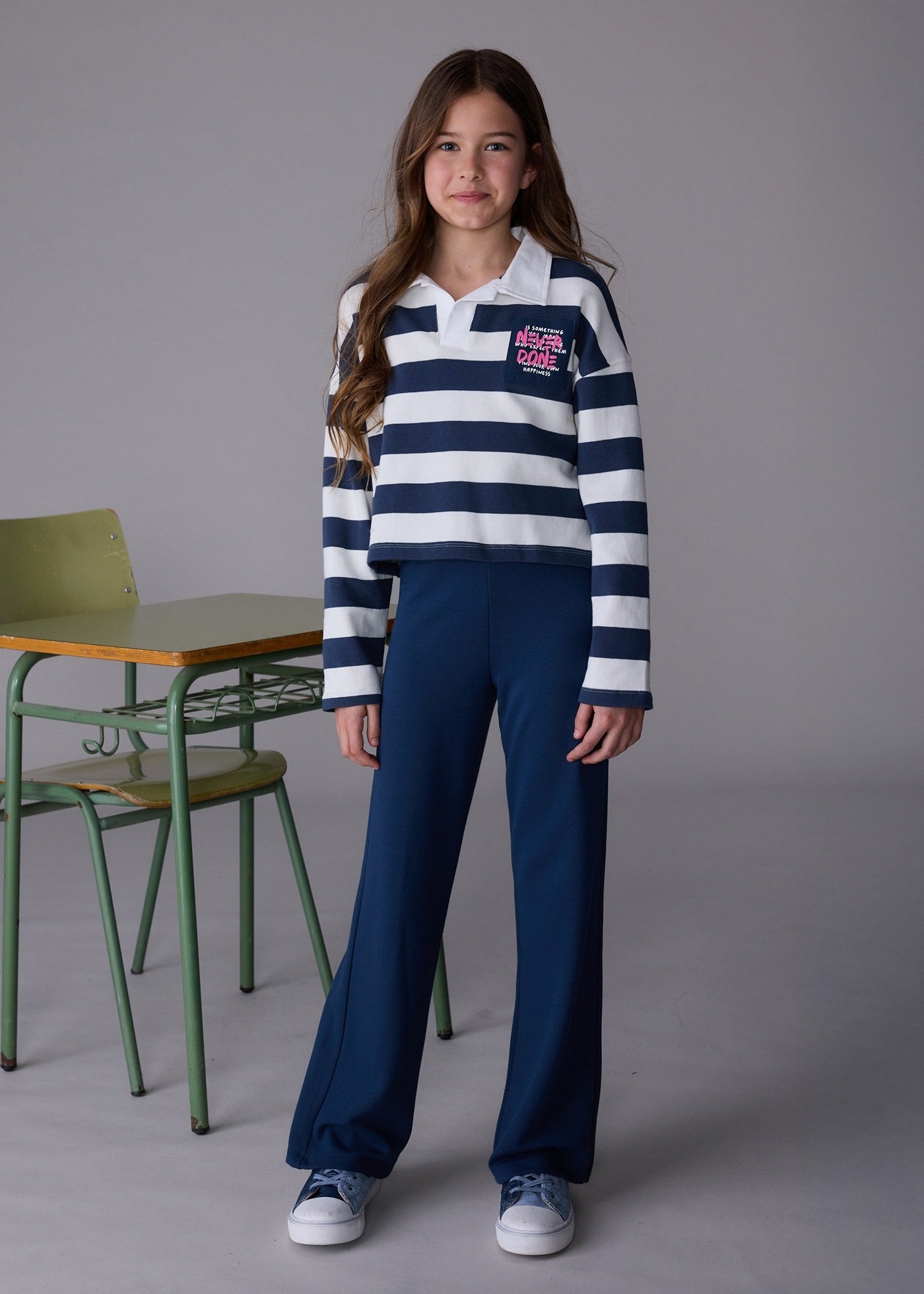 Conjunto Polo Rayas Pantalón Azul