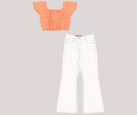 Cargar imagen en el visor de la galería, Conjunto Blusa Flores Naranja Pantalón Blanco
